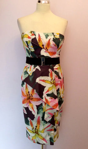 Karen Millen Floral Print Strapless Dress Size 12 & Matching Bag - Whispers Dress Agency - Womens Dresses - 2