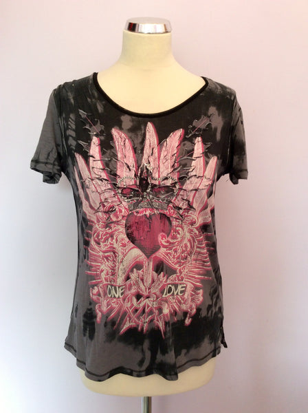 Marc Aurel Black,Grey & Pink Print Short Sleeve Top Size 40 UK 12 - Whispers Dress Agency - Womens Tops - 1