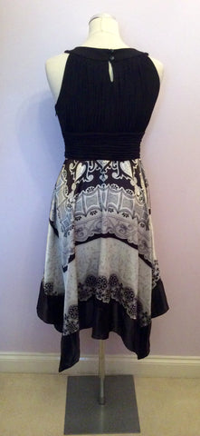 Brand New Sangria Black With Silver & White Print Handkerchief Hem Dress Size 10 - Whispers Dress Agency - Womens Dresses - 3