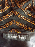 JACQUES VERT BLACK SILK BRONZE BEADED & SEQUINNED EVENING DRESS & WRAP SIZE 16 - Whispers Dress Agency - Womens Dresses - 8