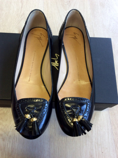 BRAND NEW GIUSEPPE ZANOTTI BLACK LEATHER FLAT SHOES SIZE 4/37 - Whispers Dress Agency - Womens Flats - 1