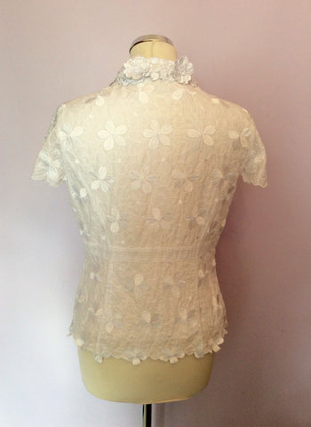 KAREN MILLEN WHITE COTTON FLORAL EMBROIDERED & APPLIQUE TRIM TOP SIZE 16 - Whispers Dress Agency - Sold - 3