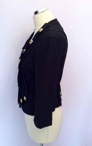 Temperley Black With Gold Metal Stud Trim Fitted Jacket Size 10 - Whispers Dress Agency - Womens Suits & Tailoring - 4