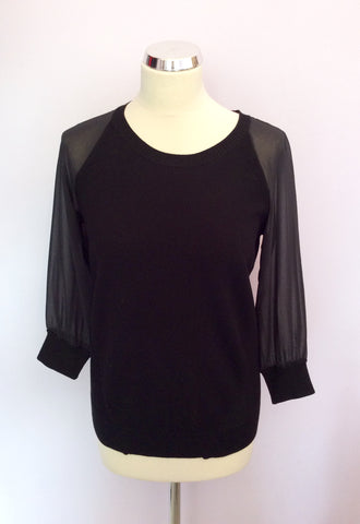 Karen Millen Black Sheer Sleeve Jumper Size 3 UK 12/14 - Whispers Dress Agency - Womens Knitwear - 1