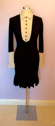 Temperley Black & Cream Silk, Merino Wool & Cashmere Dress Size 10 - Whispers Dress Agency - Sold - 1