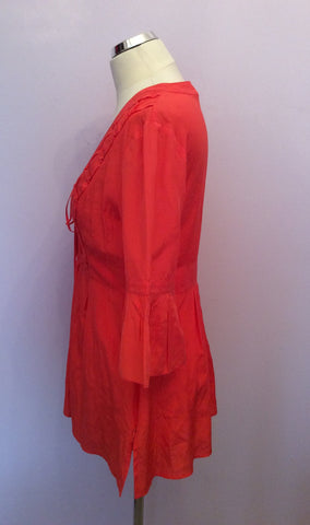 Karen Millen Coral Orange Silk & Cotton Smock Top Size 12 - Whispers Dress Agency - Sold - 3