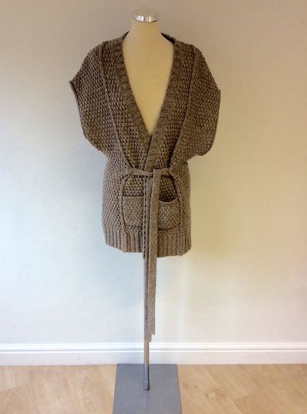 RONIT ZILKHA OATMEAL SLEEVELESS CARDIGAN SIZE XL - Whispers Dress Agency - Womens Knitwear - 1