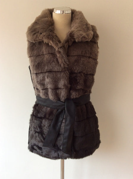 RINO & PELLE GREY FAUX FUR BELTED GILET SIZE 40 UK 12 - Whispers Dress Agency - Sold - 1