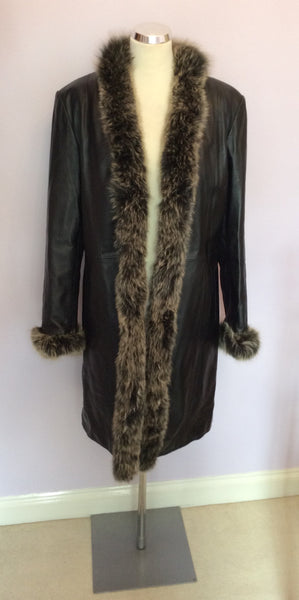 TORRAS BLACK LEATHER & FUR EDGE TRIM COAT SIZE 46 UK 16/18