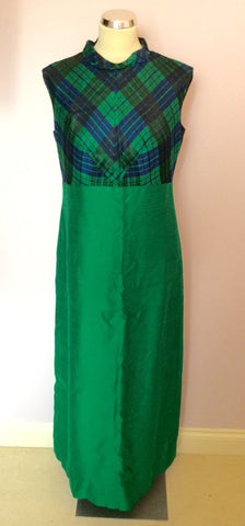 Vintage Wyndale 1960s Green & Blue Long Evening Dress Size 18 Fit 14/16 - Whispers Dress Agency - Sold - 1