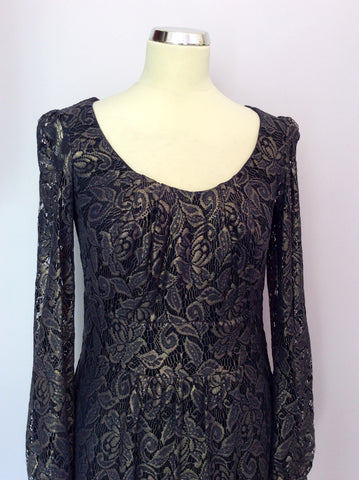 Pepperberry Dark Blue & Gold Lace Wiggle Pencil Dress Size 10 - Whispers Dress Agency - Sold - 2