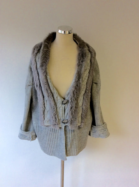 TIVOLI LIGHT GREY RABBIT FUR TRIM CARDIGAN SIZE XL - Whispers Dress Agency - Womens Knitwear - 1