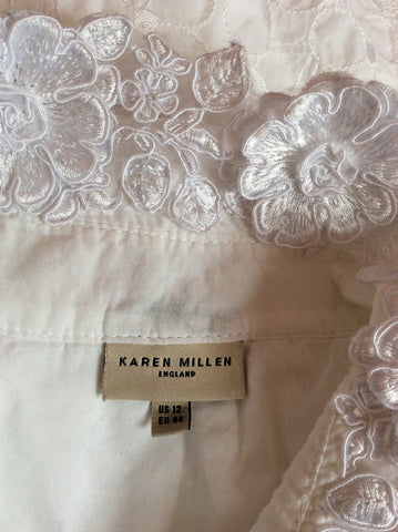 KAREN MILLEN WHITE COTTON FLORAL EMBROIDERED & APPLIQUE TRIM TOP SIZE 16 - Whispers Dress Agency - Sold - 4