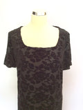 MARKS & SPENCER BLACK WITH VELVET FLORAL DESIGN DRESS SIZE 20 - Whispers Dress Agency - Sold - 2