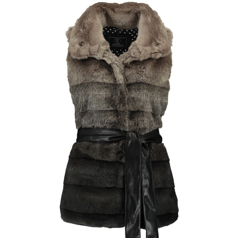 RINO & PELLE GREY FAUX FUR BELTED GILET SIZE 40 UK 12 - Whispers Dress Agency - Sold - 2