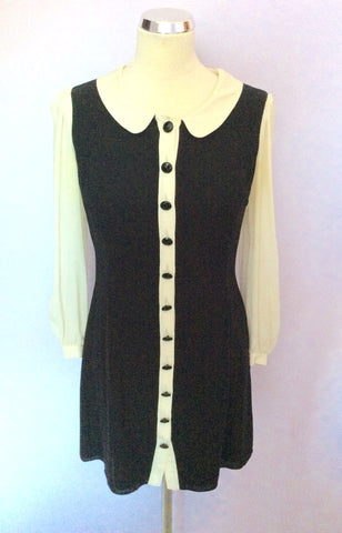 Temperley Black & Cream Silk Dress Size 10 - Whispers Dress Agency - Womens Dresses - 2