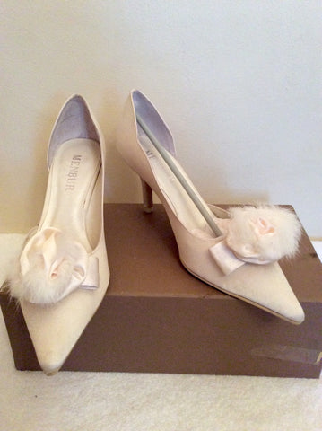 BRAND NEW MENBUR IVORY SATIN FAUX FUR TRIM BRIDAL SHOES SIZE 4/37 - Whispers Dress Agency - Womens Heels - 1