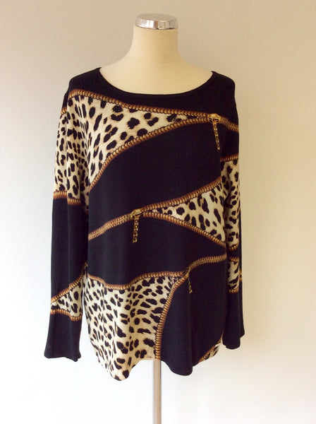 PASSIONI BLACK & LEOPARD PRINT JEWEL TRIM ZIP DETAIL JUMPER SIZE XL - Whispers Dress Agency - Sold - 1