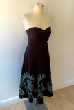 Monsoon Brown & Duck Egg Embroidered Strapless Dress Size 10