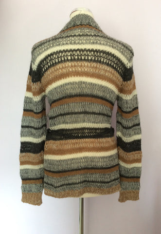 OUI MOMENTS TAN,CREAM & GREY STRIPE WOOL CARDIGAN SIZE S - Whispers Dress Agency - Womens Knitwear - 2