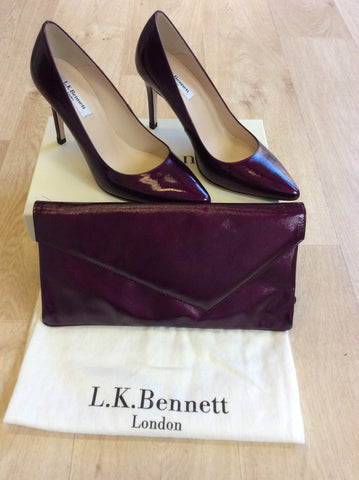 BRAND NEW LK BENNETT DARK VIOLET SAFFIANO PATENT LEATHER CLUTCH/ SHOULDER BAG - Whispers Dress Agency - Sold - 4