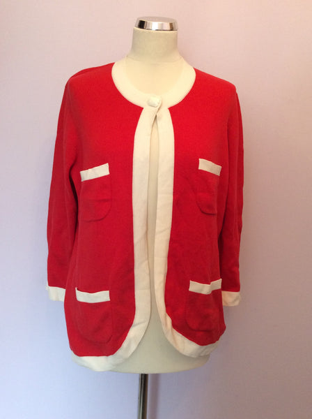 Brand New Marks & Spencer Red & White Trim Cardigan Size 18 - Whispers Dress Agency - Womens Knitwear - 1