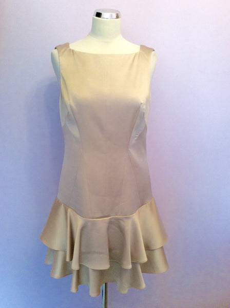 KAREN MILLEN CHAMPAGNE SATIN TIERED DRESS SIZE 14 - Whispers Dress Agency - Womens Dresses - 1