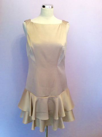 KAREN MILLEN CHAMPAGNE SATIN TIERED DRESS SIZE 14 - Whispers Dress Agency - Womens Dresses - 1