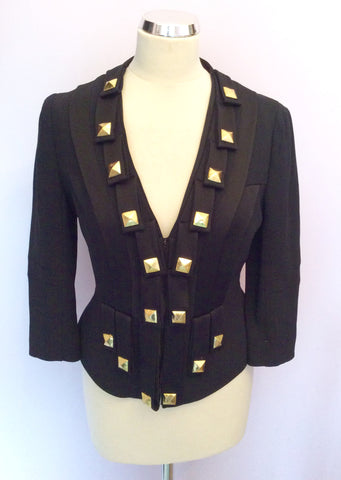 Temperley Black With Gold Metal Stud Trim Fitted Jacket Size 10 - Whispers Dress Agency - Womens Suits & Tailoring - 1