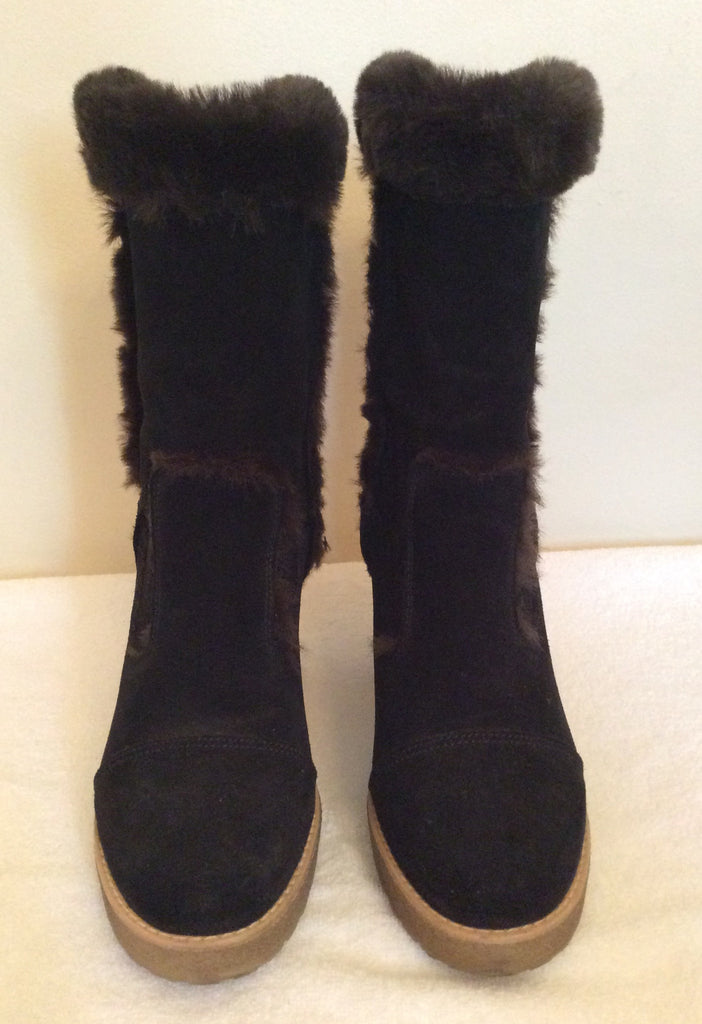 Carvela Dark Brown Suede & Faux Fur Trim Ankle Boots Size 5/38 ...