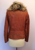 Roberto Cavalli Tan Brown Soft Leather Fur Trim Collar Jacket Size 44 UK 12 - Whispers Dress Agency - Sold - 3