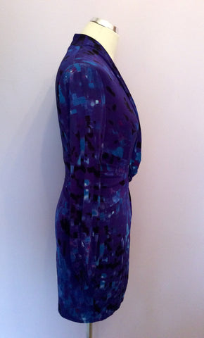 Karen Millen Purple & Blue Print Dress Size 12 - Whispers Dress Agency - Sold - 3