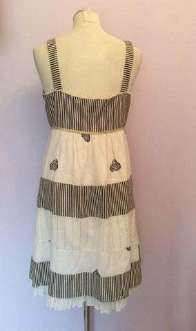 Whistles Ivory, Dark Grey Stripe & Gold Trim Dress Size 12 - Whispers Dress Agency - Womens Dresses - 3