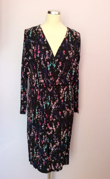 Marks & Spencer Black & Multi Print Wrap Dress Size 18 Petite - Whispers Dress Agency - Sold - 1