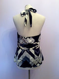 MONSOON IVORY,GREY & BLACK PRINT SILK HALTERNECK TOP SIZE 12 - Whispers Dress Agency - Womens Tops - 2