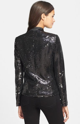 DESIGNER MAJE BLACK & SILVER SEQUINNED EVENING JACKET SIZE 40 UK 12 - Whispers Dress Agency - Womens Coats & Jackets - 2