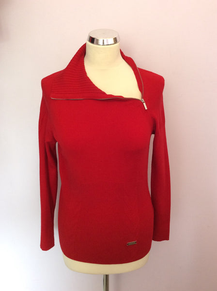 Karen Millen Red Zip Neck Jumper Size 3 UK 12/14 - Whispers Dress Agency - Sold - 1