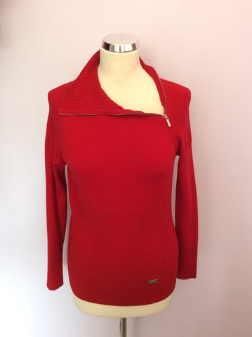 Karen Millen Red Zip Neck Jumper Size 3 UK 12/14 - Whispers Dress Agency - Sold - 1