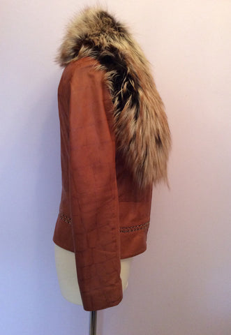 Roberto Cavalli Tan Brown Soft Leather Fur Trim Collar Jacket Size 44 UK 12 - Whispers Dress Agency - Sold - 2