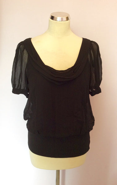 COAST BLACK SILK SCOOP NECK SHORT SLEEVE TOP SIZE 12 - Whispers Dress Agency - Womens Tops - 1