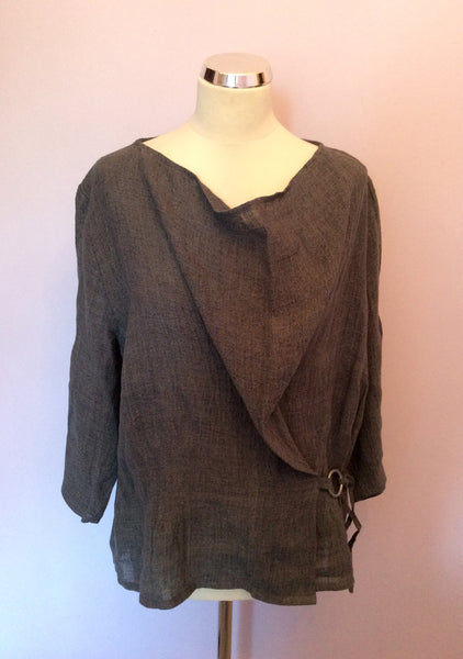 Q'NEEL DARK GREY LINEN BLEND TOP SIZE 16 - Whispers Dress Agency - Sold - 1