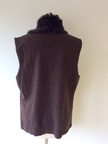 MARC AUREL BROWN WOOL & RABBIT FUR TRIM SLEEVELESS CARDIGAN SIZE 44 UK 16 - Whispers Dress Agency - Sold - 4