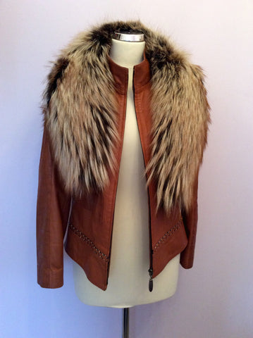 Roberto Cavalli Tan Brown Soft Leather Fur Trim Collar Jacket Size 44 UK 12 - Whispers Dress Agency - Sold - 6