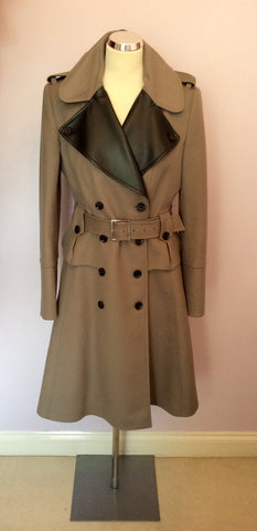 Karen Millen Mink Wool & Cashmere Blend With Black Faux Leather Trim Coat Size 14 - Whispers Dress Agency - Sold - 1