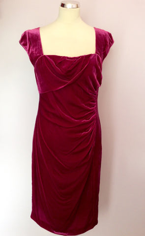 LK Bennett Dark Pink Velvet Tina Pencil Dress Size 14 - Whispers Dress Agency - Sold - 2