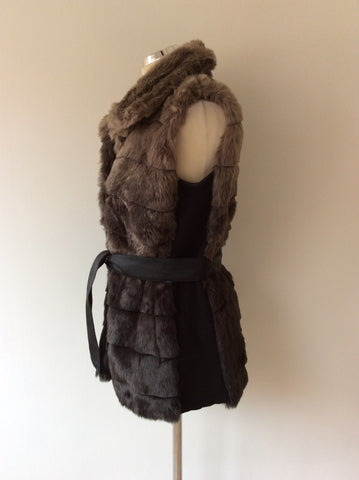 RINO & PELLE GREY FAUX FUR BELTED GILET SIZE 40 UK 12 - Whispers Dress Agency - Sold - 3