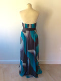 MONSOON GREY,WHITE & TURQOUISE STRAPLESS SILK MAXI DRESS SIZE 12 - Whispers Dress Agency - Womens Dresses - 3