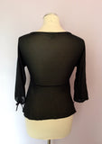 KAREN MILLEN BLACK BEADED TRIM V NECK TOP SIZE 8