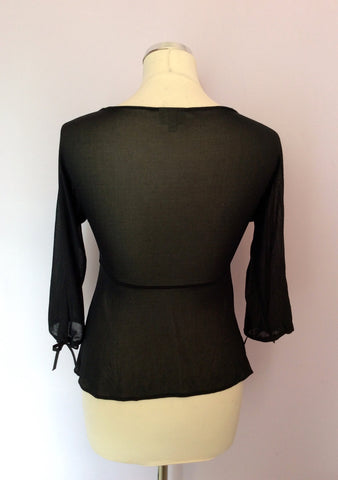 KAREN MILLEN BLACK BEADED TRIM V NECK TOP SIZE 8