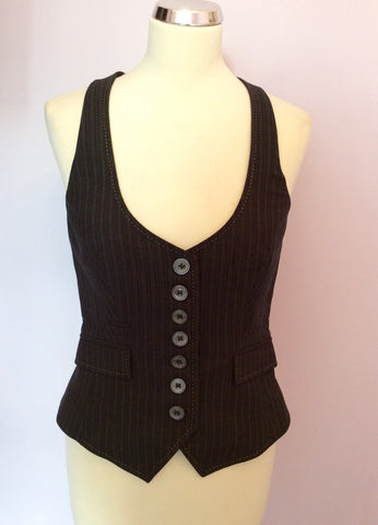 Karen Millen Charcoal Grey Pinstripe Wool Waistcoat Size 12 - Whispers Dress Agency - Sold - 1